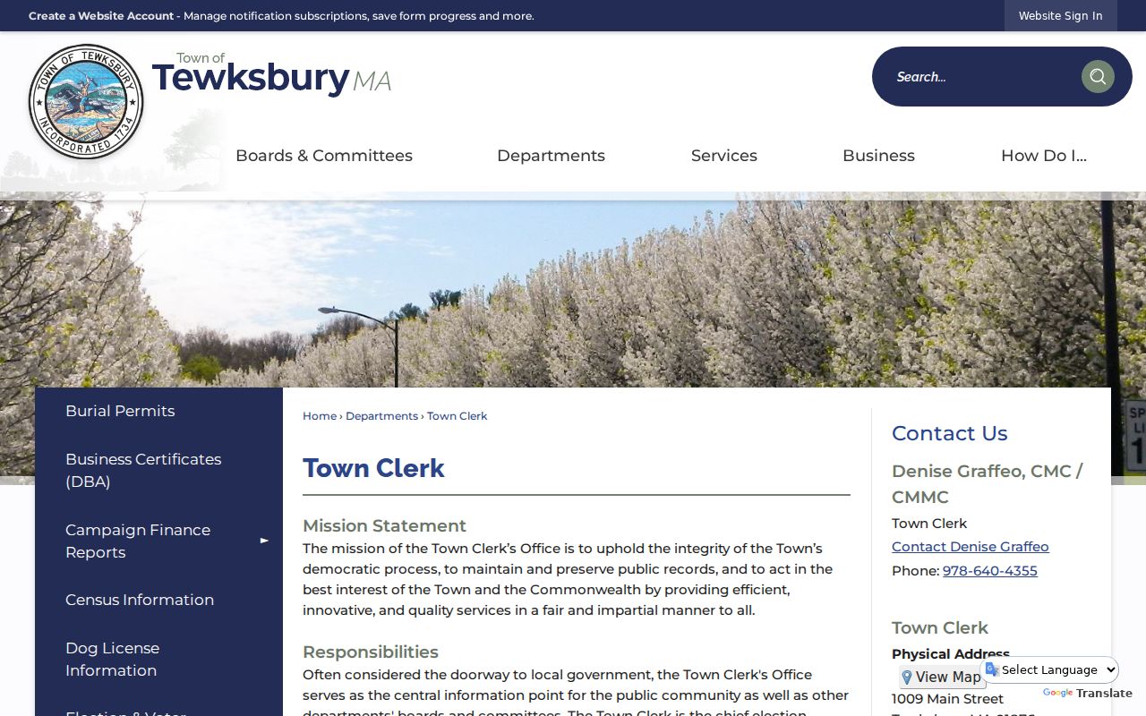 Tewksbury residents directory Town Clerk people-records gateway